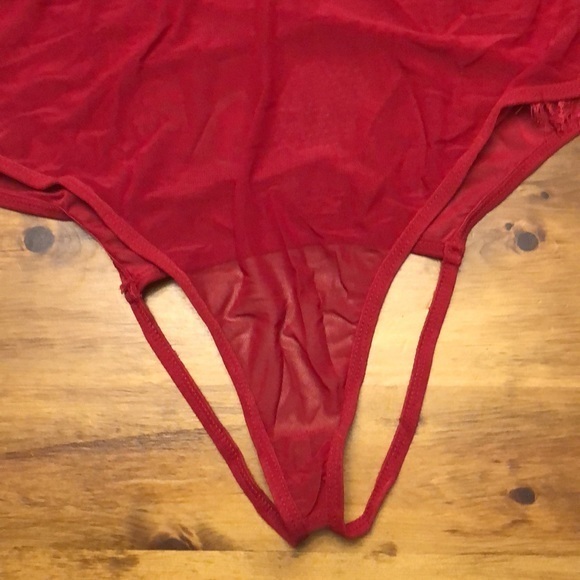 Red eyelash design accent deep V-neck mesh Teddy bodysuit lingerie NEW plus size - Picture 6 of 6